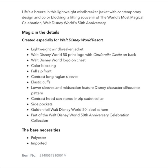 Walt Disney World 50th Anniversary Castle Windbreaker Jacket - Picture 12 of 12